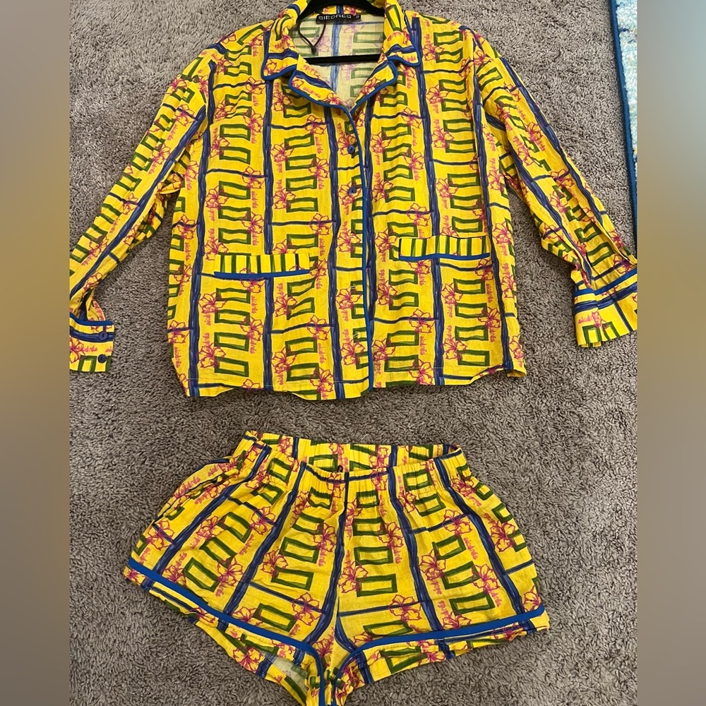 SIEDRES Yellow and Blue Patterned Women Shorts - Picture 6 of 8